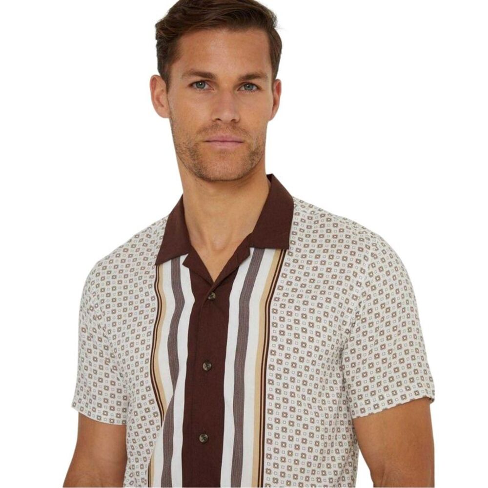 Threadbare Mens Patterned Shirt / Cream - Picture 3 of 4